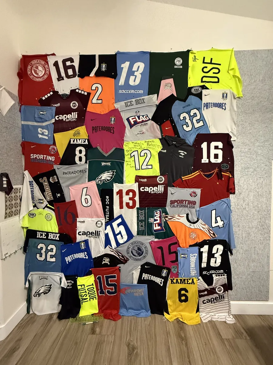 A memory quilt made from a girl's sports jerseys